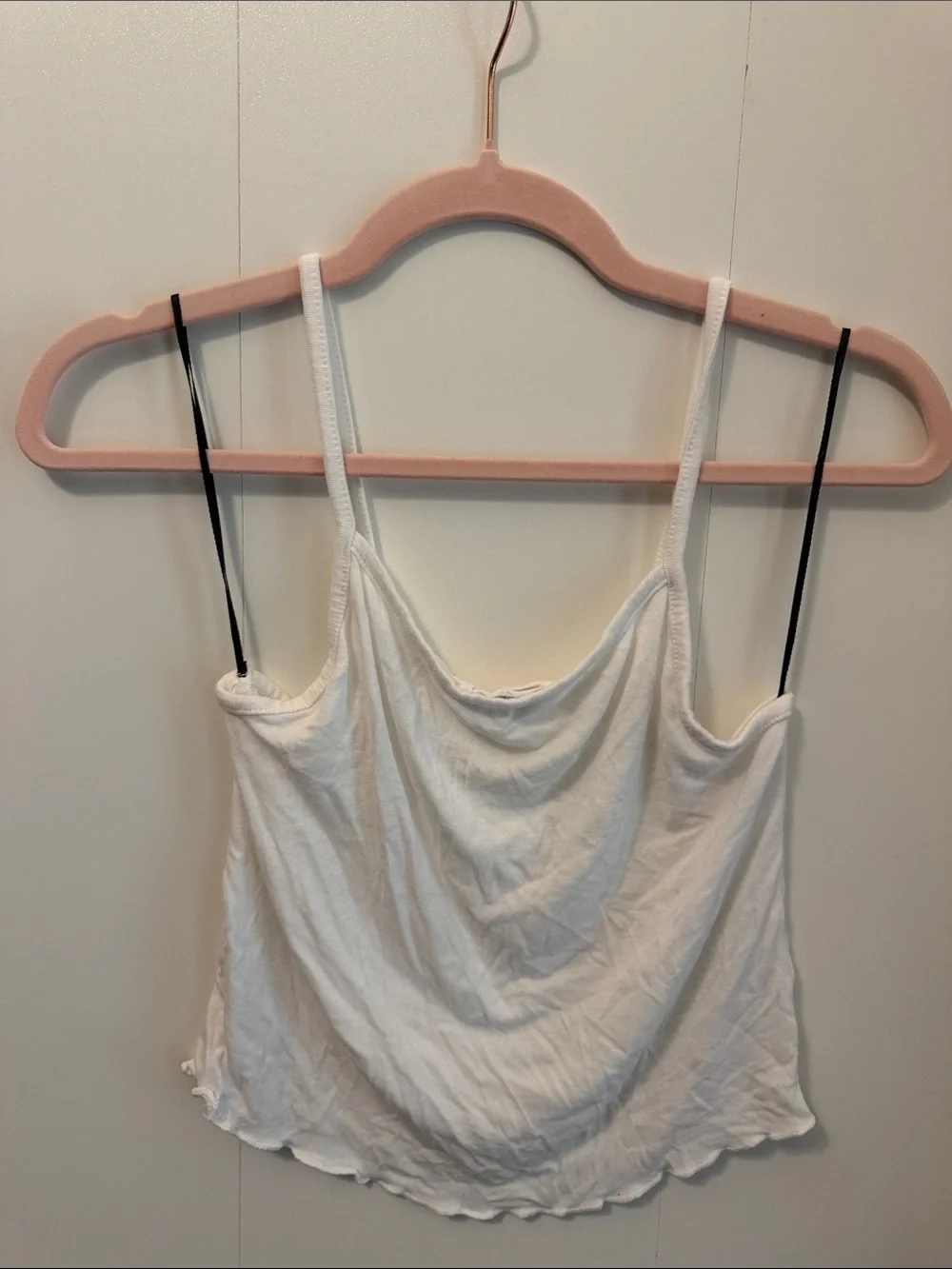 Double Zero White Cropped Cowl Neck Tank with Black Spaghetti Straps